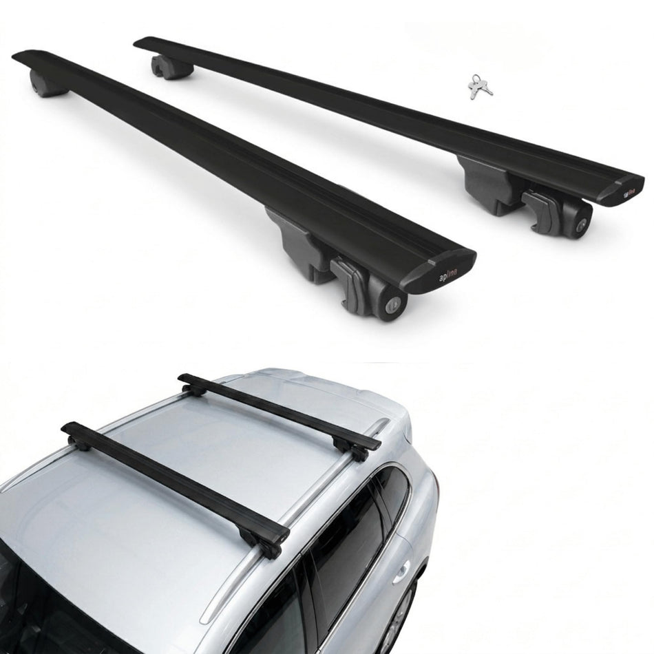 AUTOAXORY Universal Roof Rack Bars - Fit Flush Roof Rails | Adjustable 64–112 cm Span, Lockable Anti-Theft | 118 cm, Black - 2 Bars