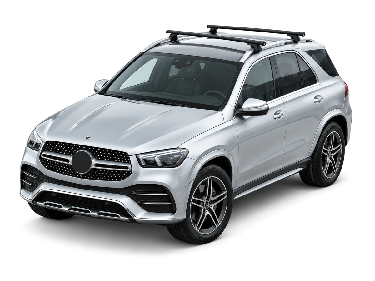Silver Mercedes-Benz SUV fitted with black AXORY roof bars
