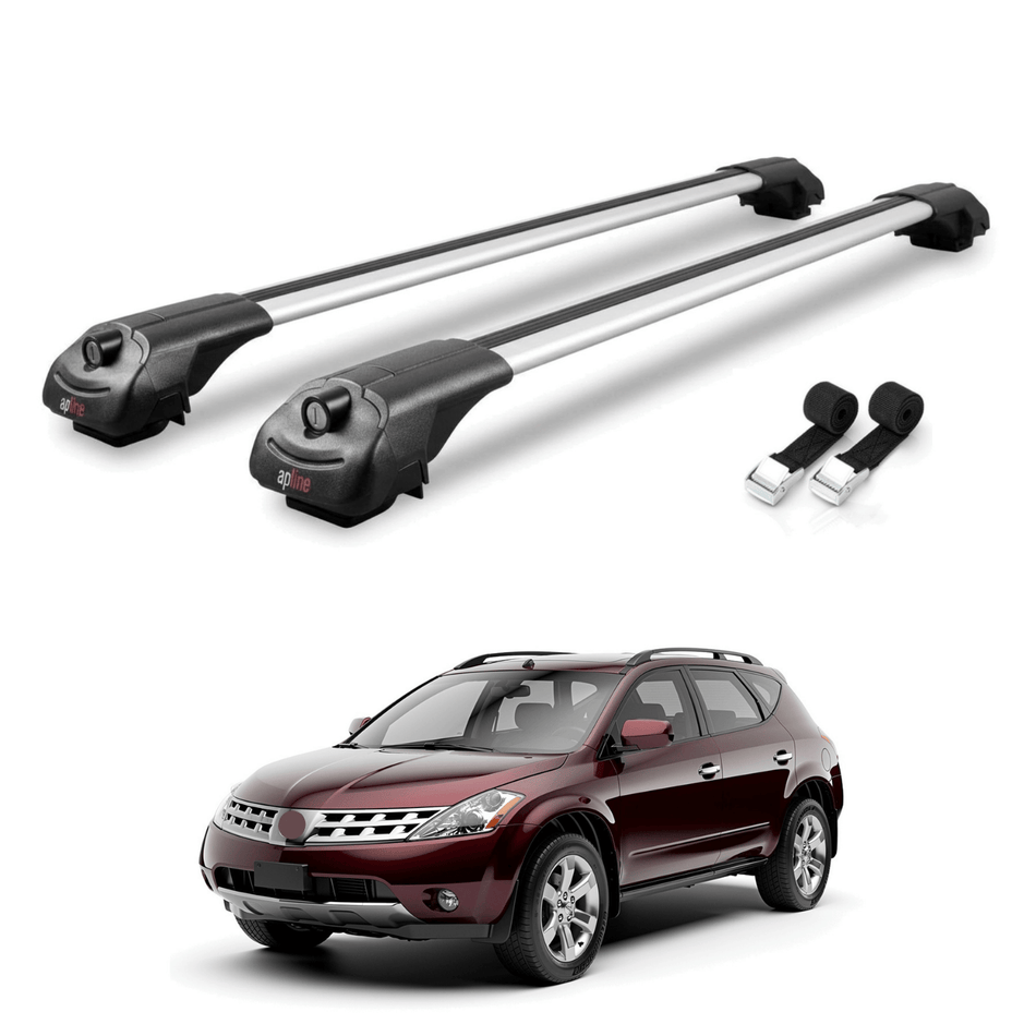 Roof Bars Compatible with Nissan Murano 2002-2007, Grey, 2 Bars with Straps.