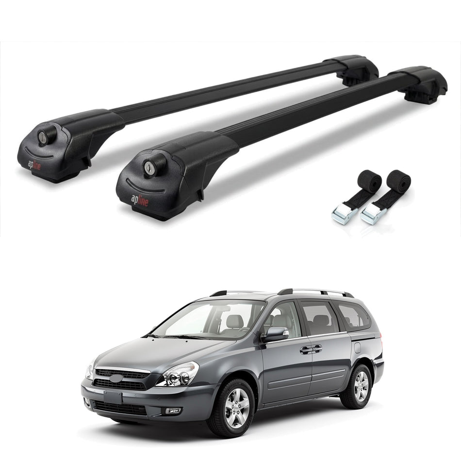 Roof Bars Compatible with Kia Carnival 2 (VQ) 2006-2014, Black, 2 Bars with Straps