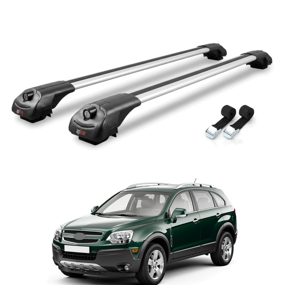 Roof Bars Compatible with Chevrolet Captiva 2006-2010, Grey, 2 Bars with Straps.