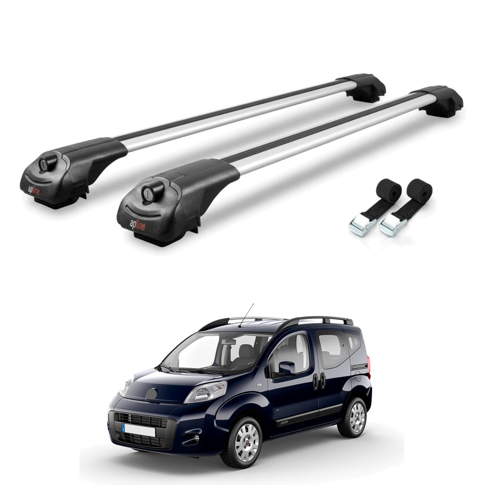 Roof Bars Compatible with Fiat Qubo 2008-2017, Grey, 2 Bars with Straps.