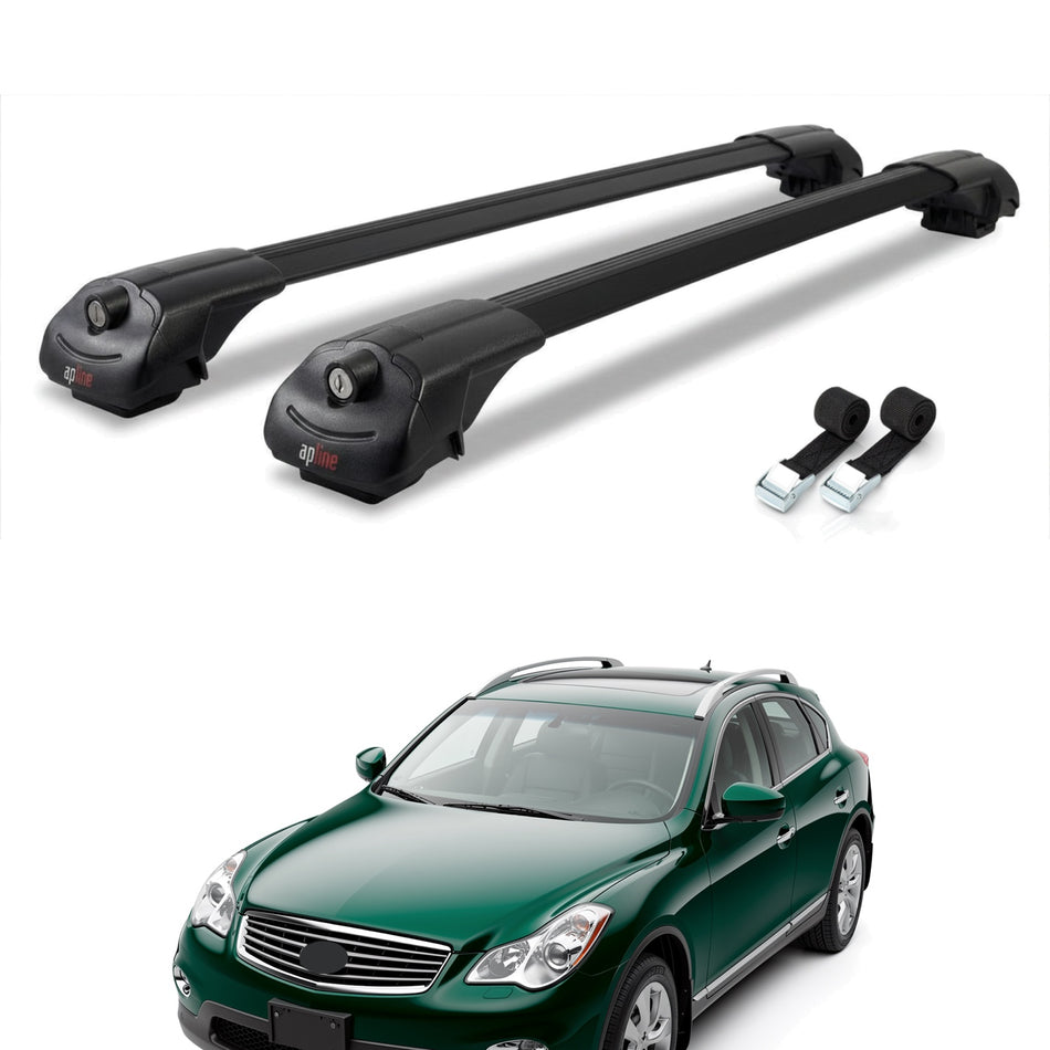 Roof Bars Compatible with Infiniti EX35 EX37 2008-2013, Black, 2 Bars with Straps
