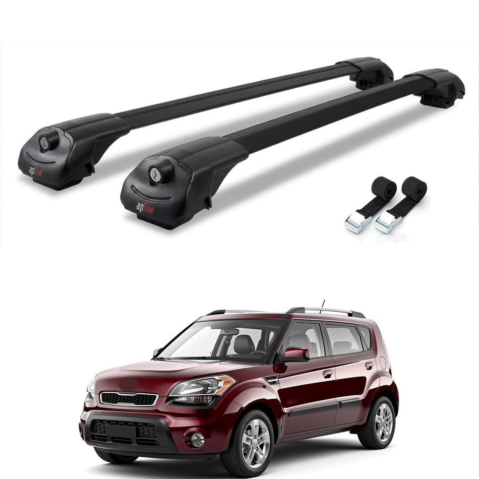 Roof Bars Compatible with Kia Soul (AM) HB 2009-2013, Black, 2 Bars with Straps