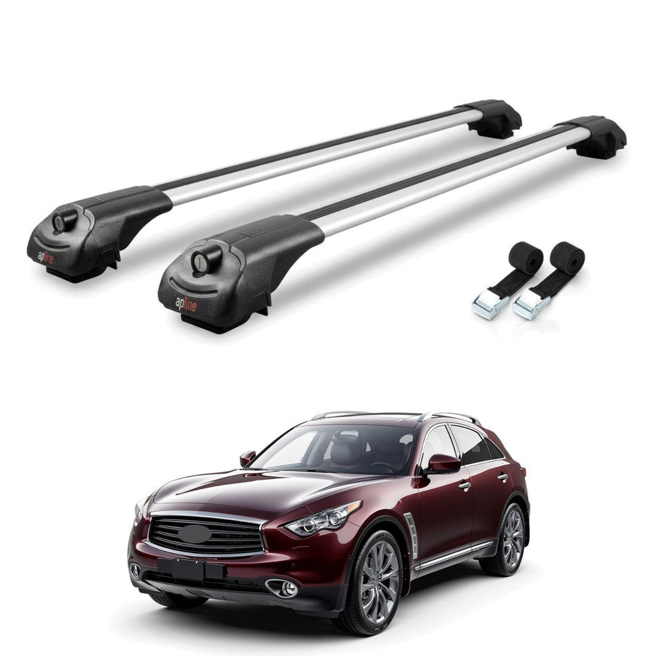 Roof Bars Compatible with Infiniti QX70 (S51) 2013-2017, Grey, 2 Bars with Straps.