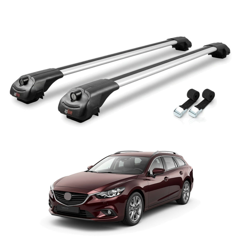 Roof Bars Compatible with Mazda 6 Wagon 2012-2024, Grey, 2 Bars with Straps.