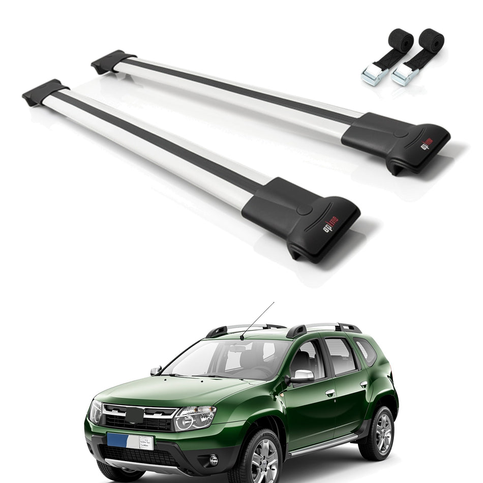 Roof Bars Compatible with Dacia Duster (HS) Pre-Facelift 2010-2013, Grey, 2 Bars with Straps
