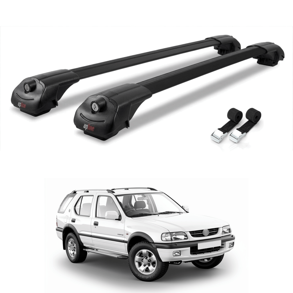 Roof Bars Compatible with Vauxhall Frontera 2 Sport 1999-2004, Black, 2 Bars with Straps