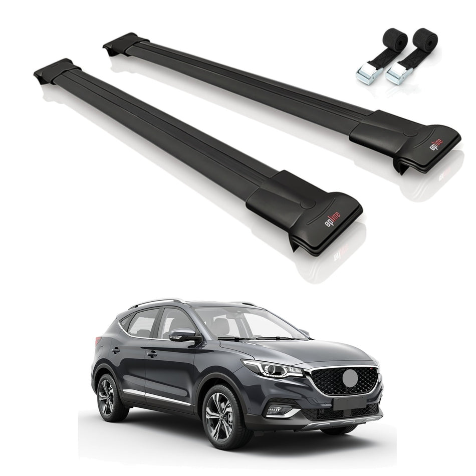 Roof Bars Compatible with MG ZS 2018-2024, Black, 2 Bars with Straps