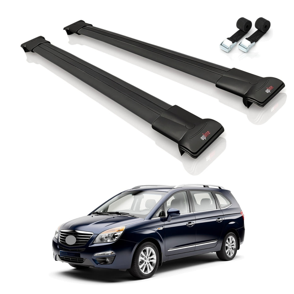 Roof Bars Compatible with Ssangyong Rodius 2 2013-2018, Black, 2 Bars with Straps