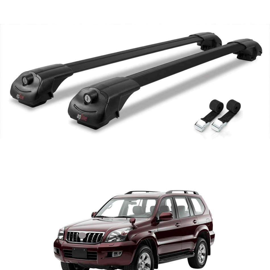 Roof Bars Compatible with Toyota Land Cruiser Prado (J120) 2002-2006, Black, 2 Bars with Straps