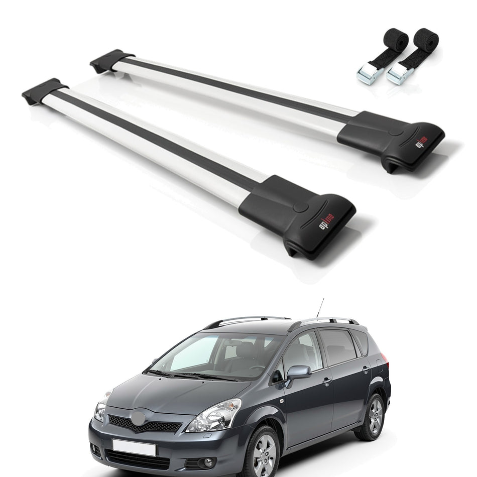 Roof Bars Compatible with Toyota Corolla Verso (E120) 2001-2004, Grey, 2 Bars with Straps
