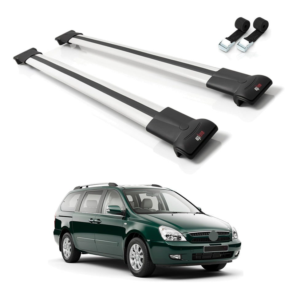 Roof Bars Compatible with Kia Grand Carnival 2 (VQ) 2006-2014, Grey, 2 Bars with Straps