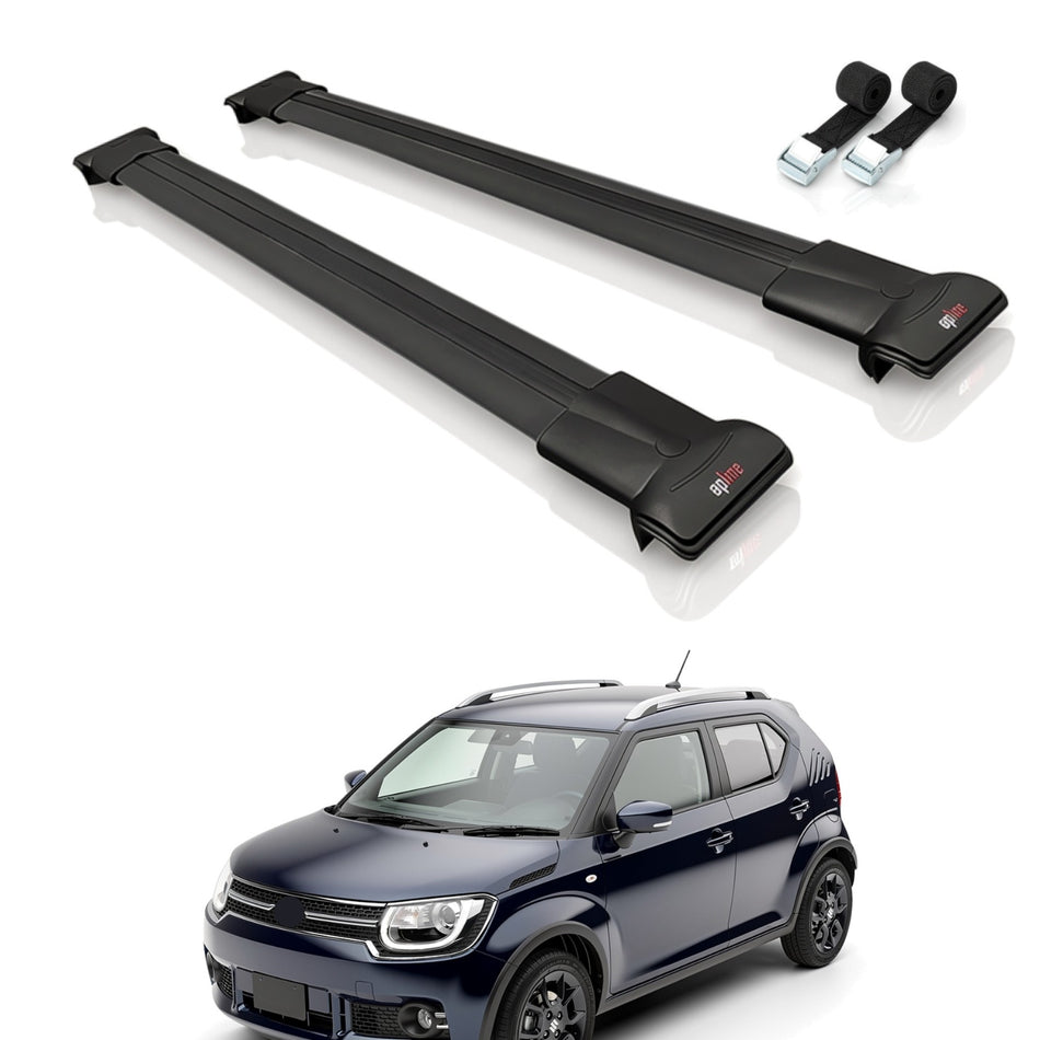 Roof Bars Compatible with Suzuki Ignis 2016-2024, Black, 2 Bars with Straps