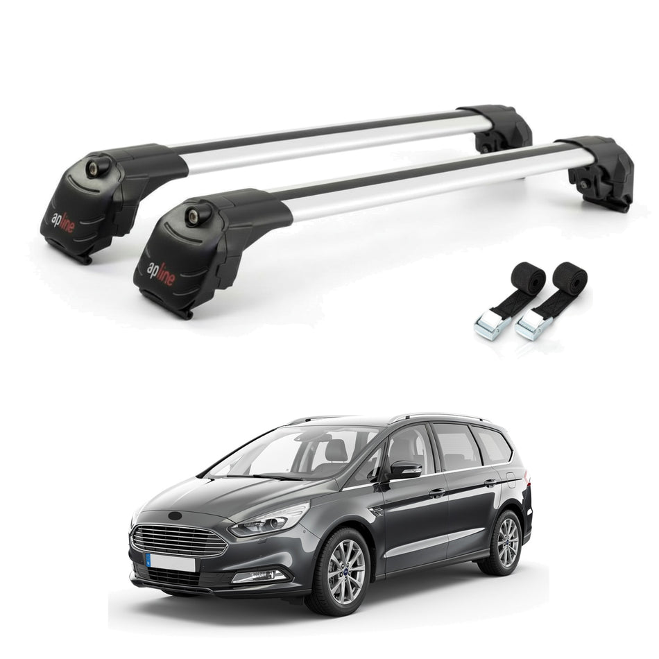 Roof Bars Compatible with Ford Galaxy 2 (CD390) 2015-2022, Grey, 2 Bars with Straps