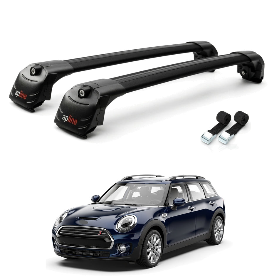 Roof Bars Compatible with Mini Clubman F54 2016-2024, Black, 2 Bars with Straps