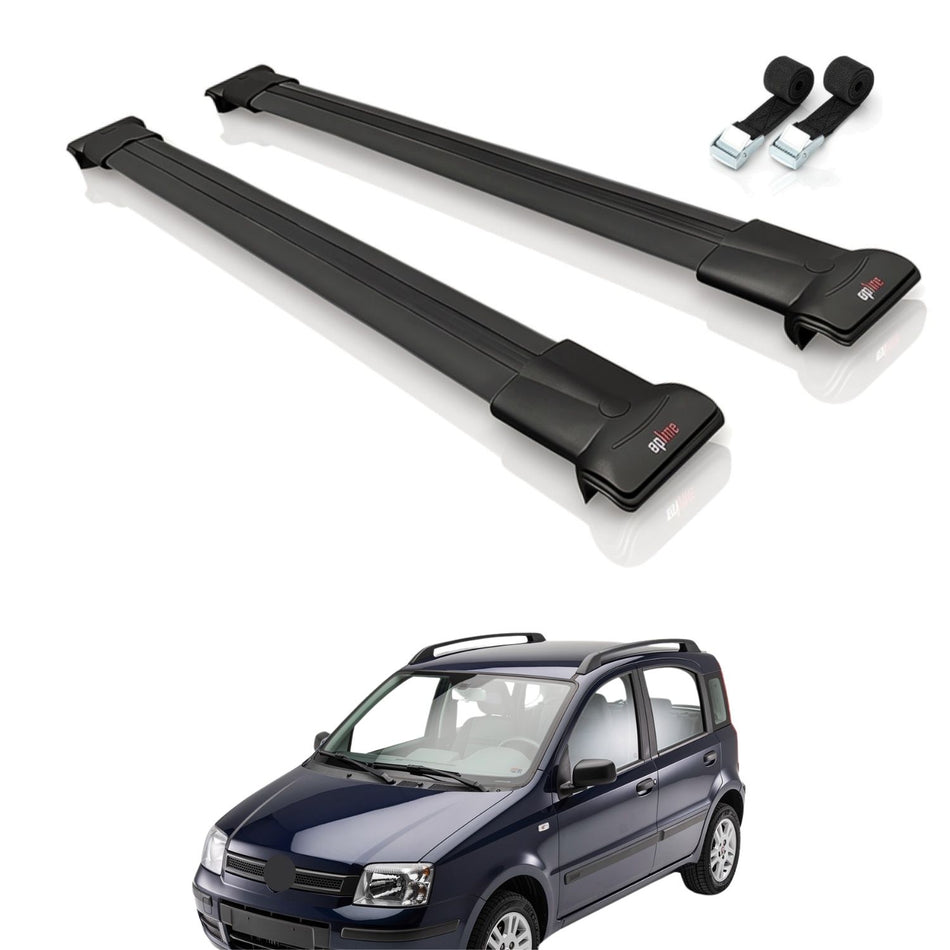 Roof Bars Compatible with Fiat Panda 2 (169) 2003-2012, Black, 2 Bars with Straps