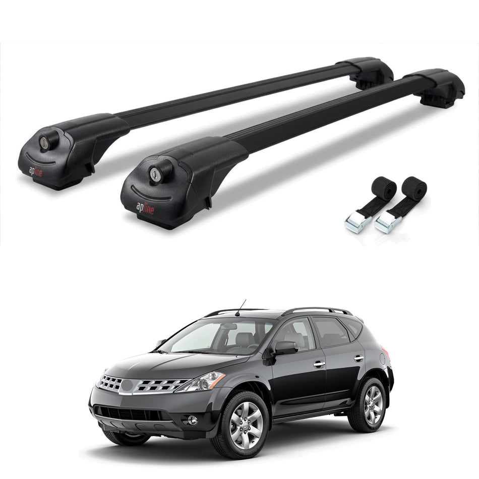 Roof Bars Compatible with Nissan Murano 2002-2007, Black, 2 Bars with Straps