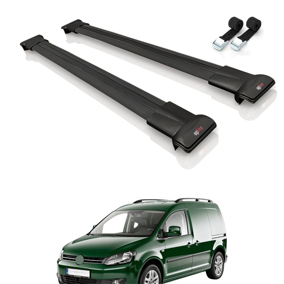 Roof Bars Compatible with Volkswagen Caddy 3 (2K) 2003-2010, Black, 2 Bars with Straps