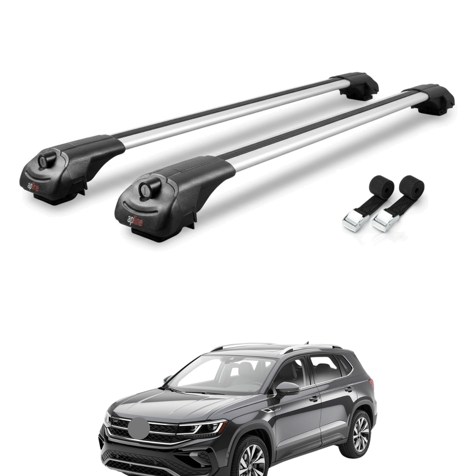 Roof Bars Compatible with Volkswagen Taos 2020-2025, Grey, 2 Bars with Straps.