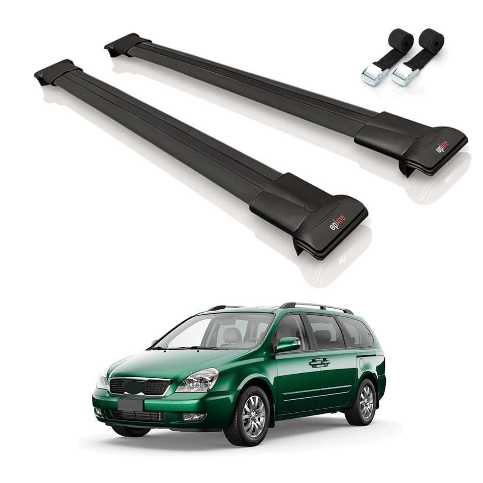 Roof Bars Compatible with Kia Grand Carnival 2 (VQ) 2006-2014, Black, 2 Bars with Straps