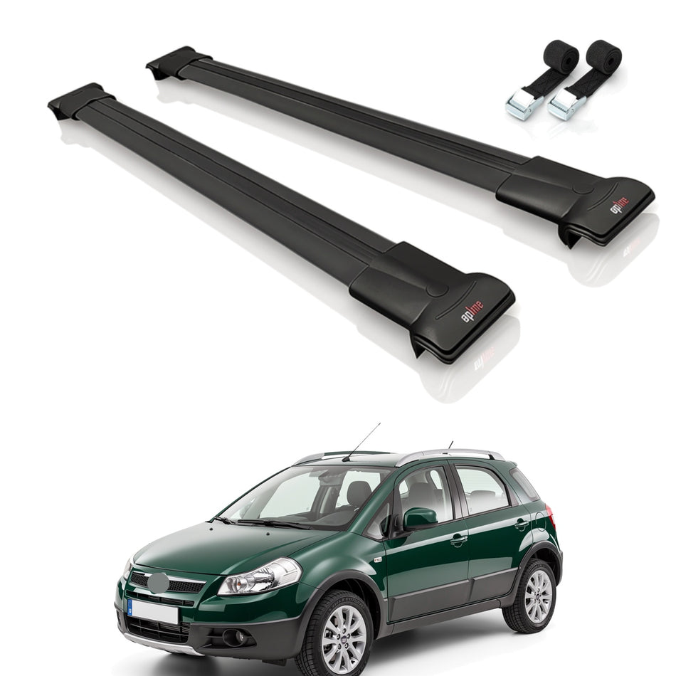 Roof Bars Compatible with Fiat Sedici 2006-2015, Black, 2 Bars with Straps