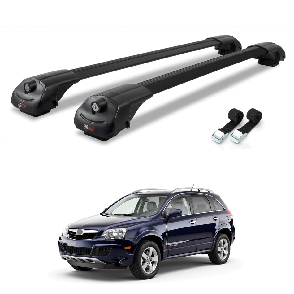 Roof Bars Compatible with Saturn Vue 2 2008-2010, Black, 2 Bars with Straps