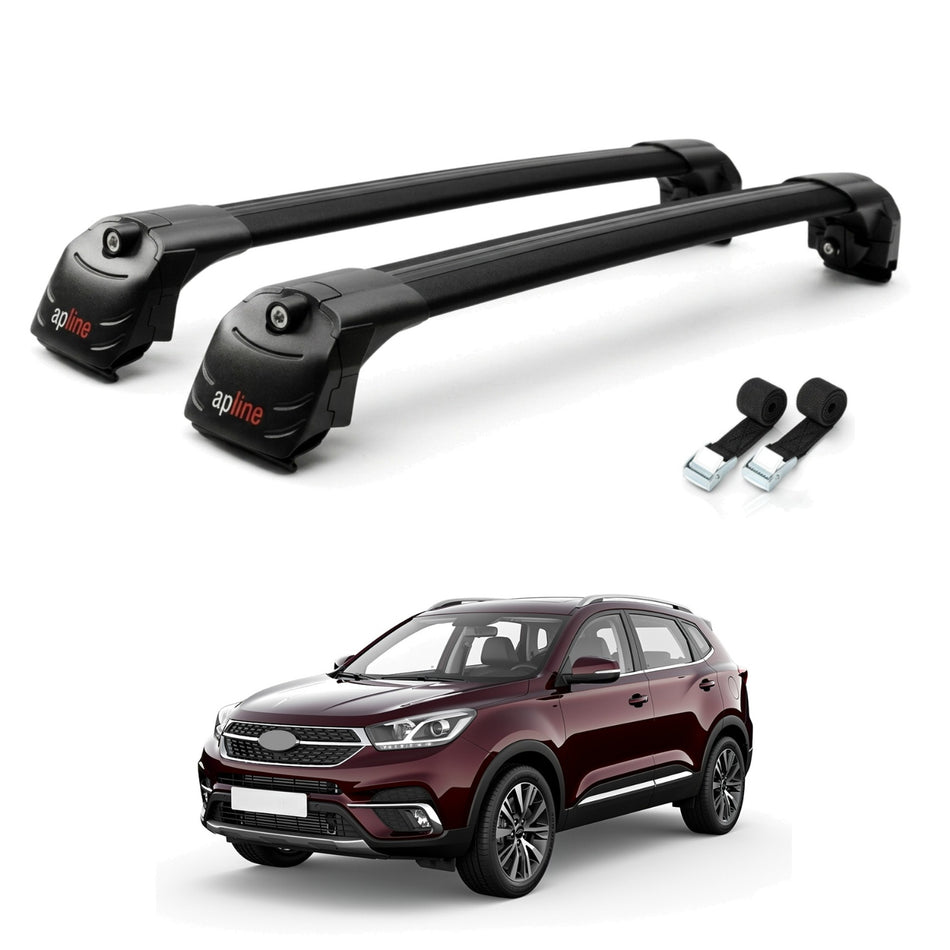 Roof Bars Compatible with Chery Tiggo 7 (T15) 2016-2019, Black, 2 Bars with Straps