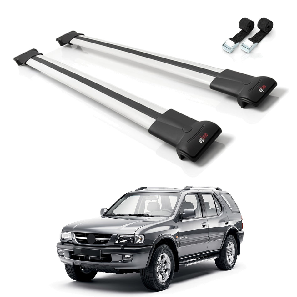 Roof Bars Compatible with Opel Frontera 2 1999-2004, Grey, 2 Bars with Straps