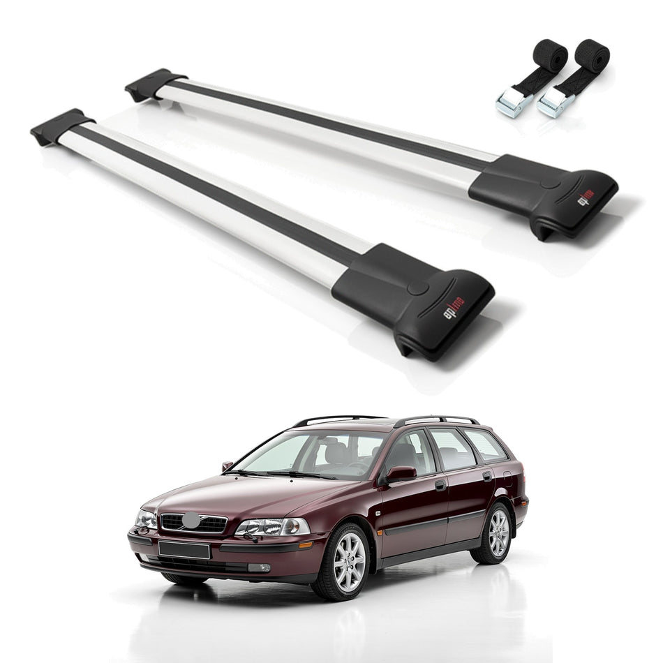 Roof Bars Compatible with Volvo V40 1999-2004, Grey, 2 Bars with Straps