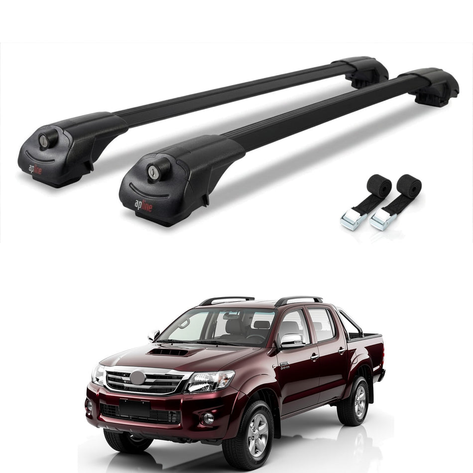 Roof Bars Compatible with Toyota Hilux 7 (AN30) 2005-2015, Black, 2 Bars with Straps