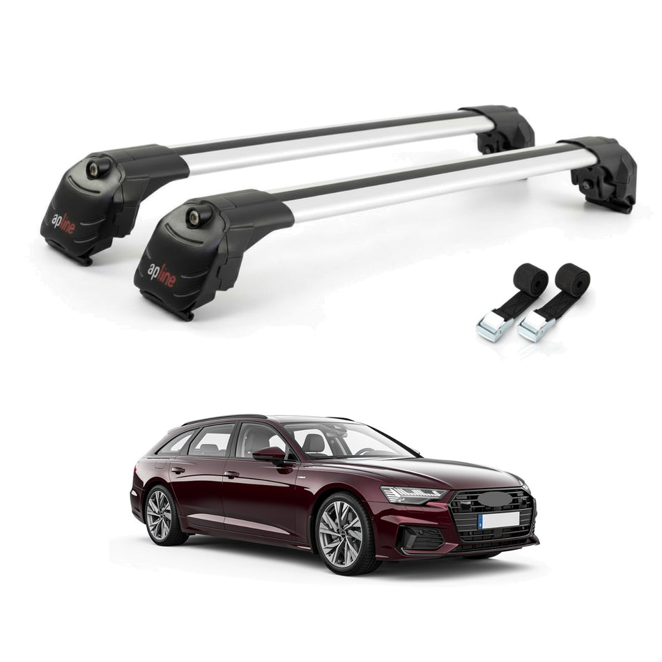 Roof Bars Compatible with Audi A6 (C8) Avant 2019-2025, Grey, 2 Bars with Straps