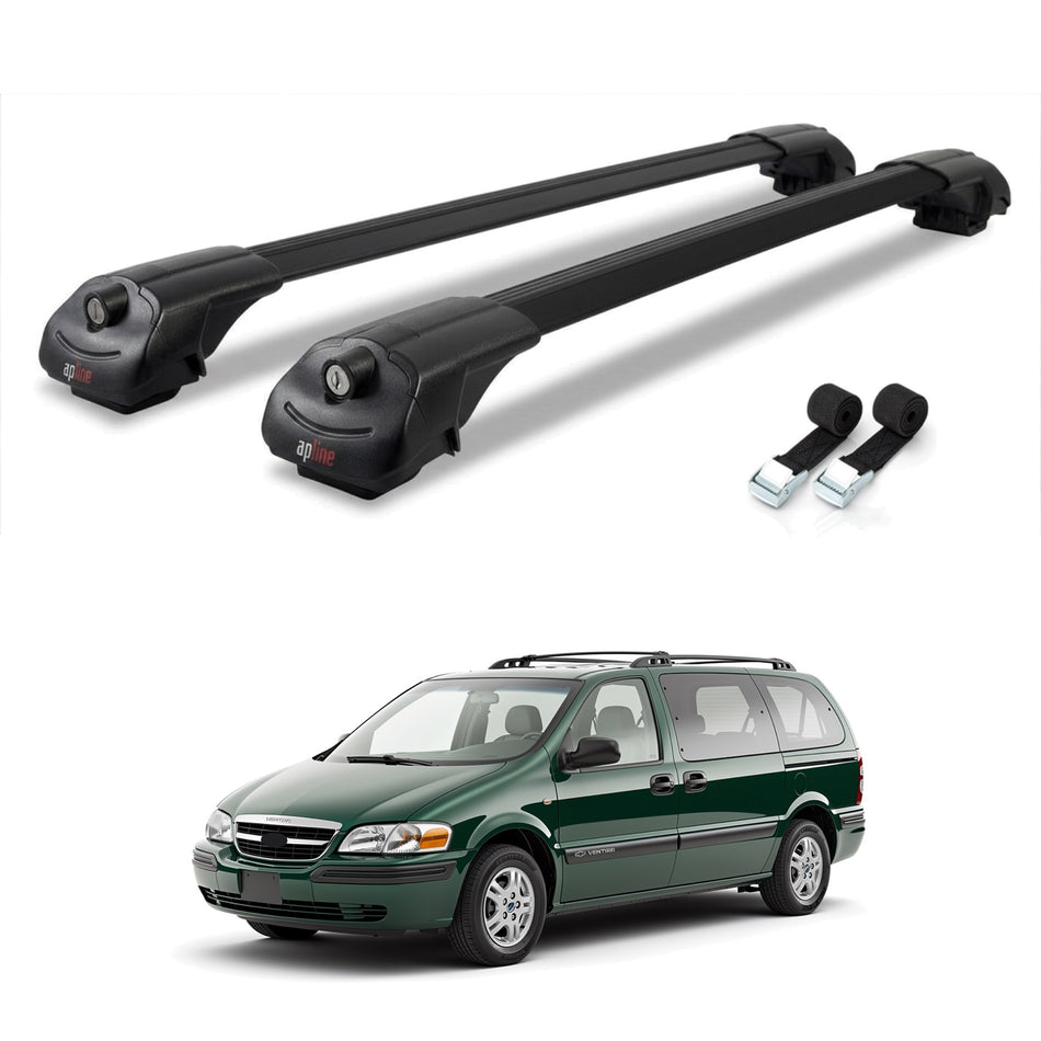 Roof Bars Compatible with Chevrolet Venture 1997-2004, Black, 2 Bars with Straps