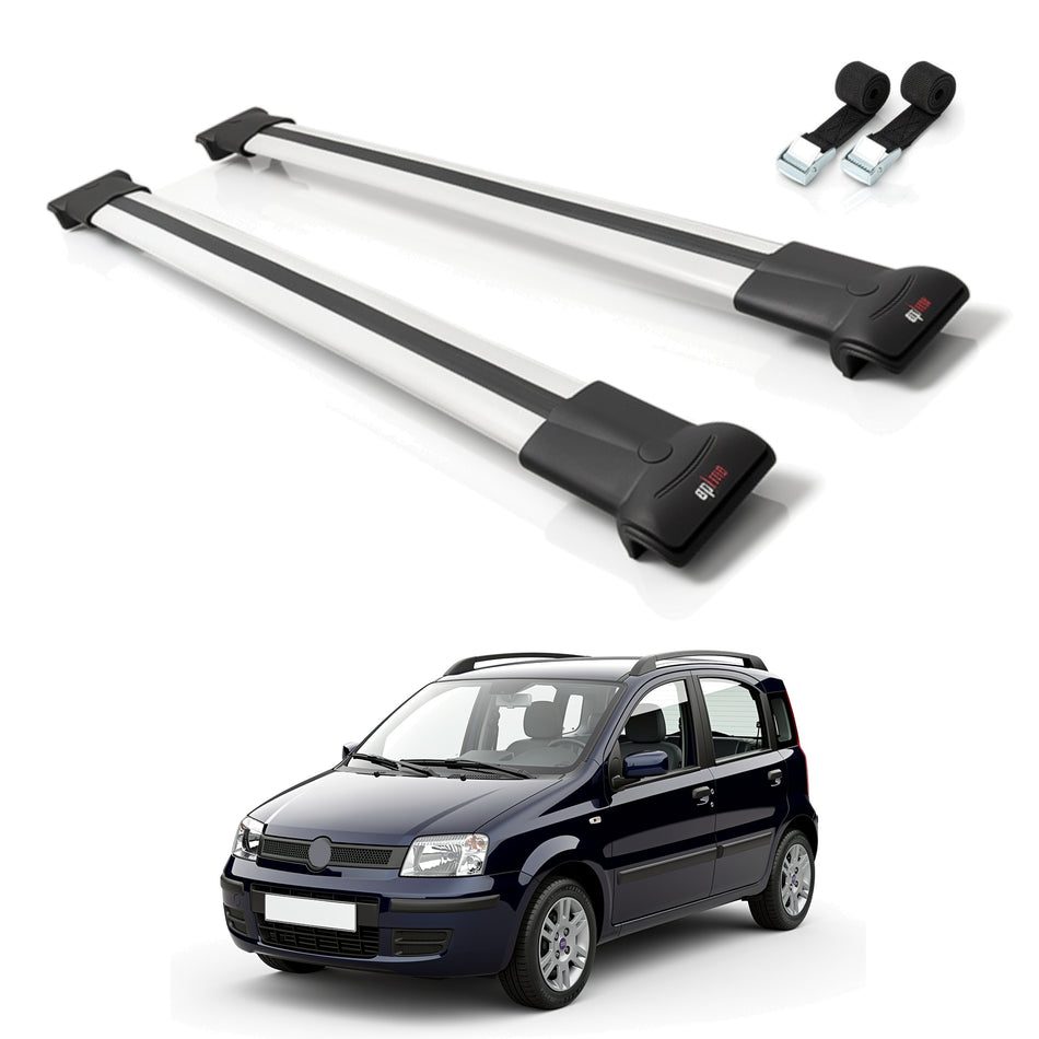 Roof Bars Compatible with Fiat Panda 2 (169) 2003-2012, Grey, 2 Bars with Straps