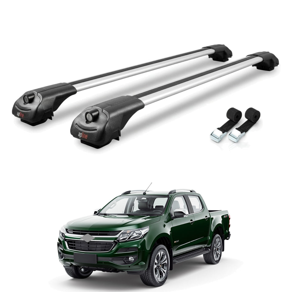 Roof Bars Compatible with Chevrolet D-Max (RT85) 2016-2019, Grey, 2 Bars with Straps.