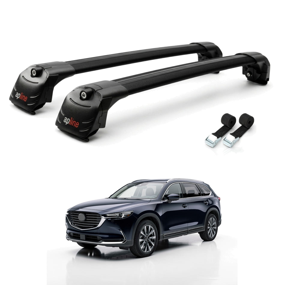 Roof Bars Compatible with Mazda CX-80 2024-2025, Black, 2 Bars with Straps