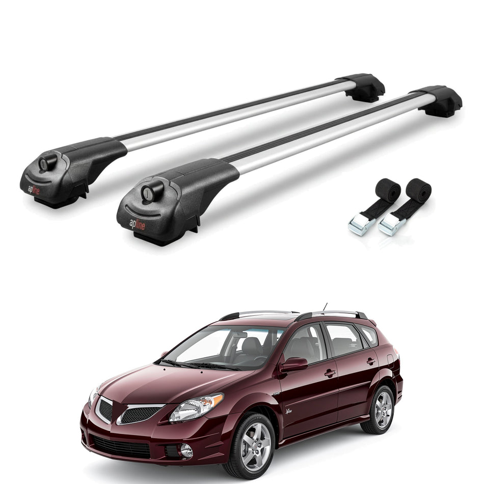 Roof Bars Compatible with Pontiac Vibe 2003-2008, Grey, 2 Bars with Straps.