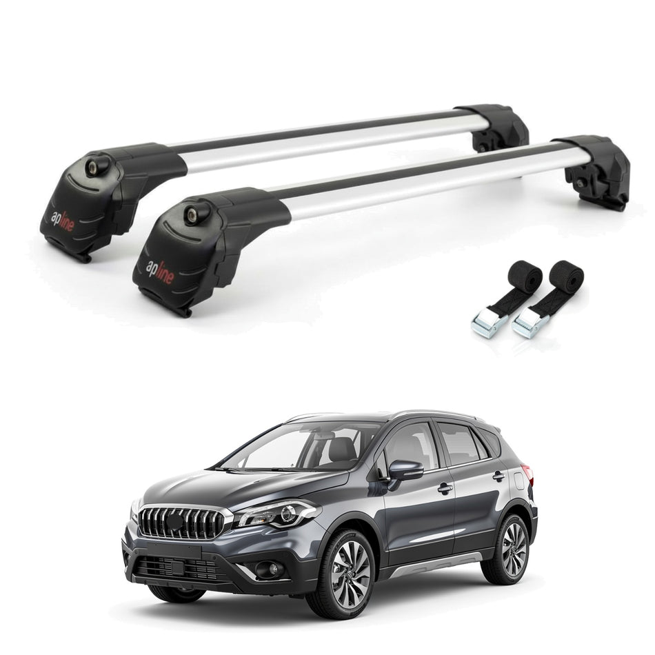 Roof Bars Compatible with Suzuki SX4 S-Cross 3 (JYB) 2013-2021, Grey, 2 Bars with Straps