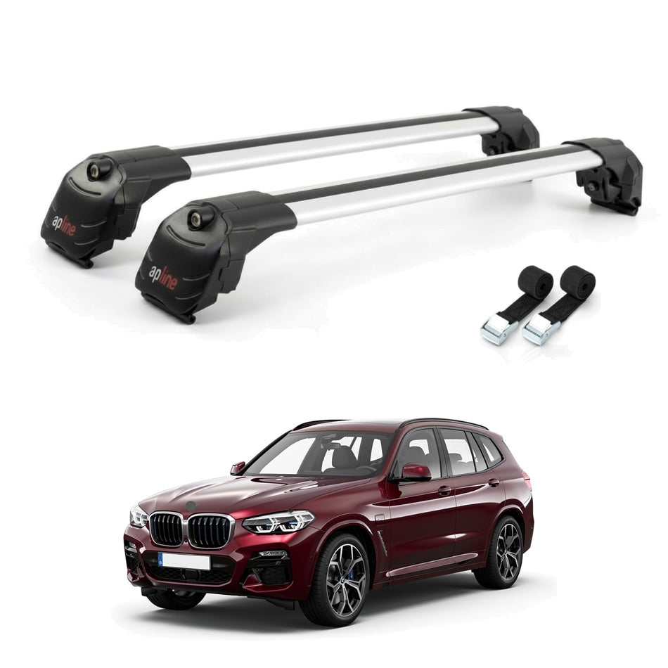 Roof Bars Compatible with BMW iX3 G08 2021-2024, Grey, 2 Bars with Straps