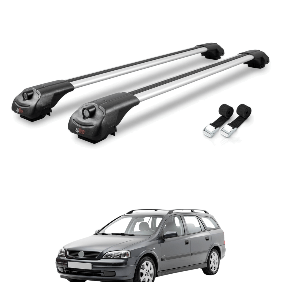 Roof Bars Compatible with Opel Astra G (T98) SW 1998-2004, Grey, 2 Bars with Straps.