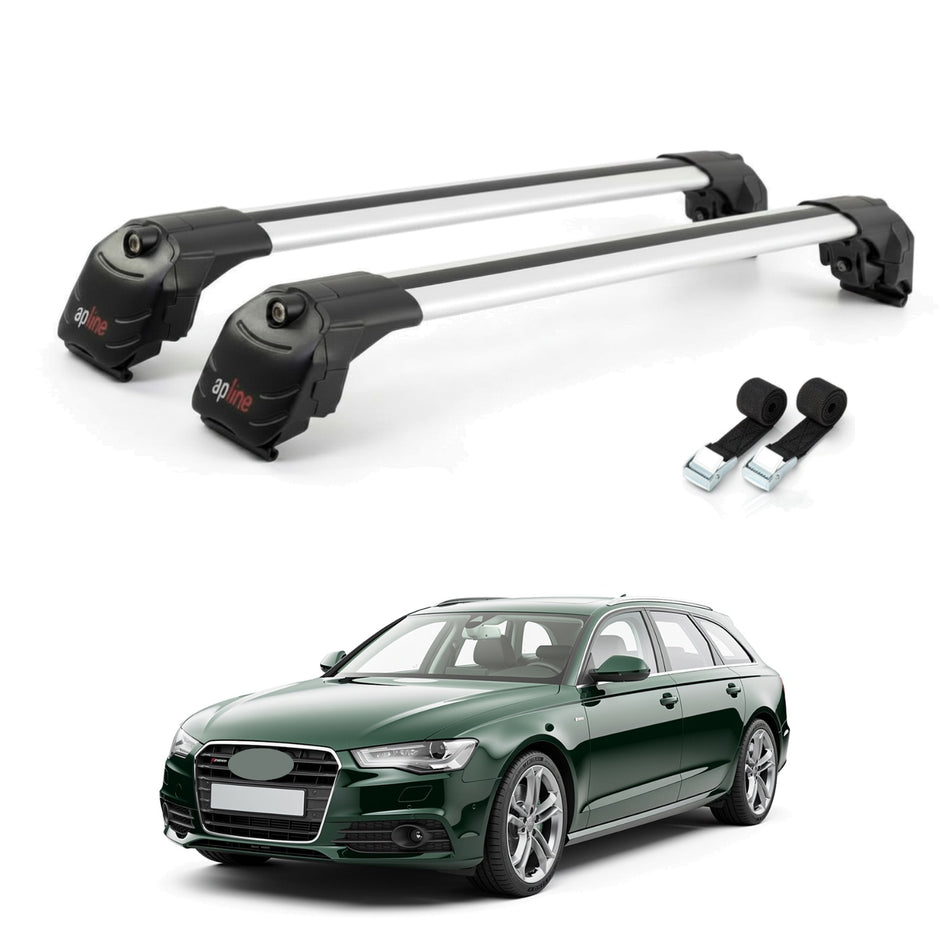 Roof Bars Compatible with Audi A6 (C7) Avant 2011-2018, Grey, 2 Bars with Straps