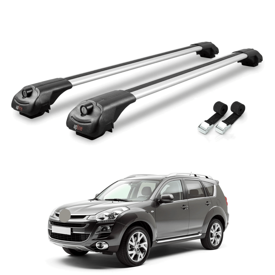 Roof Bars Compatible with Citroen C-Crosser 2007-2012, Grey, 2 Bars with Straps.