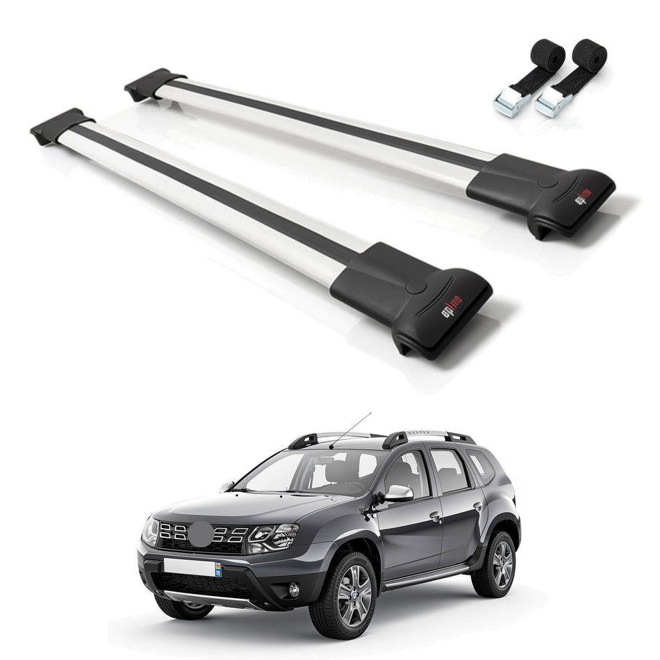 Roof Bars Compatible with Dacia Duster (HS) Post-Facelift 2014-2017, Grey, 2 Bars with Straps
