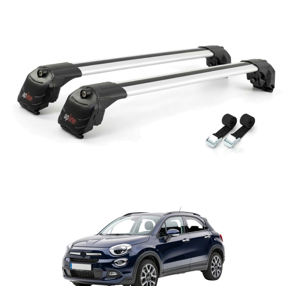 Roof Bars Compatible with Fiat 500X 2014-2025, Grey, 2 Bars with Straps