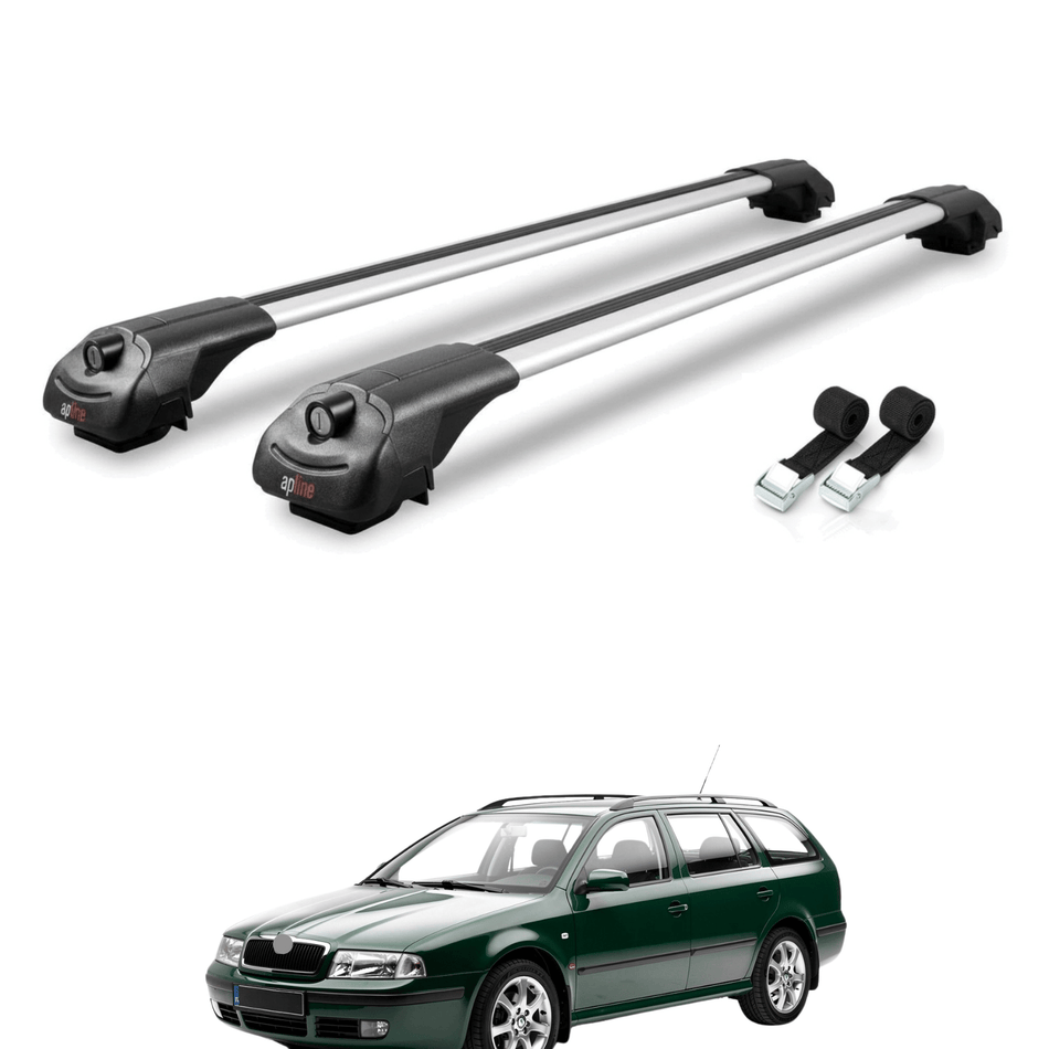 Roof Bars Compatible with Skoda Octavia (1U) 1996-2004, Grey, 2 Bars with Straps.