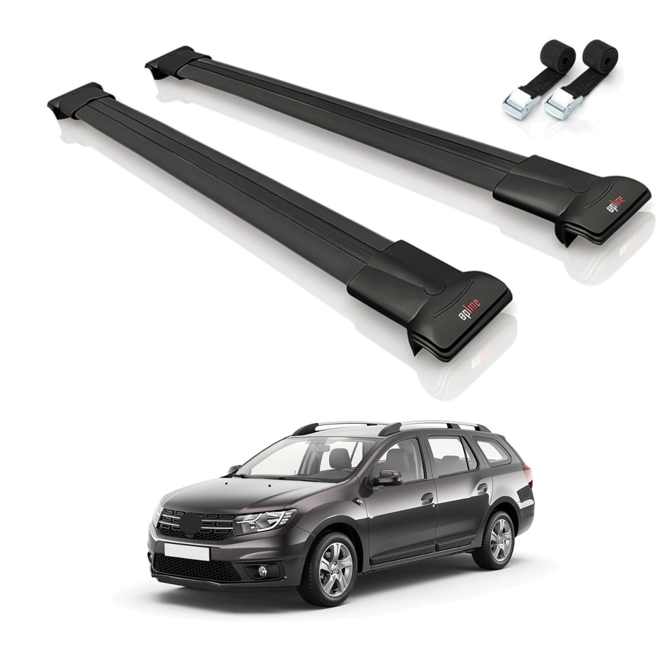 Roof Bars Compatible with Dacia Logan 2 MCV (K52) 2013-2020, Black, 2 Bars with Straps