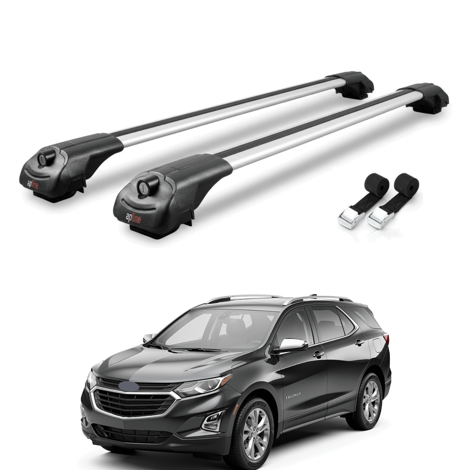 Roof Bars Compatible with Chevrolet Equinox 2018-2024, Grey, 2 Bars with Straps.