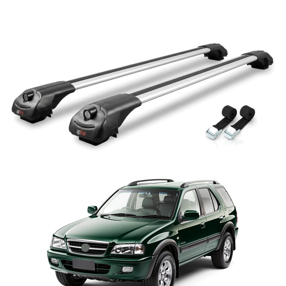 Roof Bars Compatible with Holden Frontera 2 1999-2004, Grey, 2 Bars with Straps.