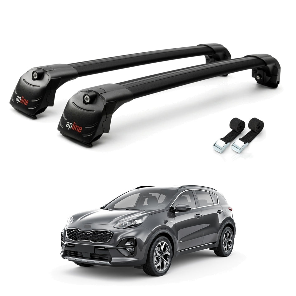 Roof Bars Compatible with Kia Sportage 5 (NQ5) 2022-2025 Non-Sunroof, Black, 2 Bars with Straps