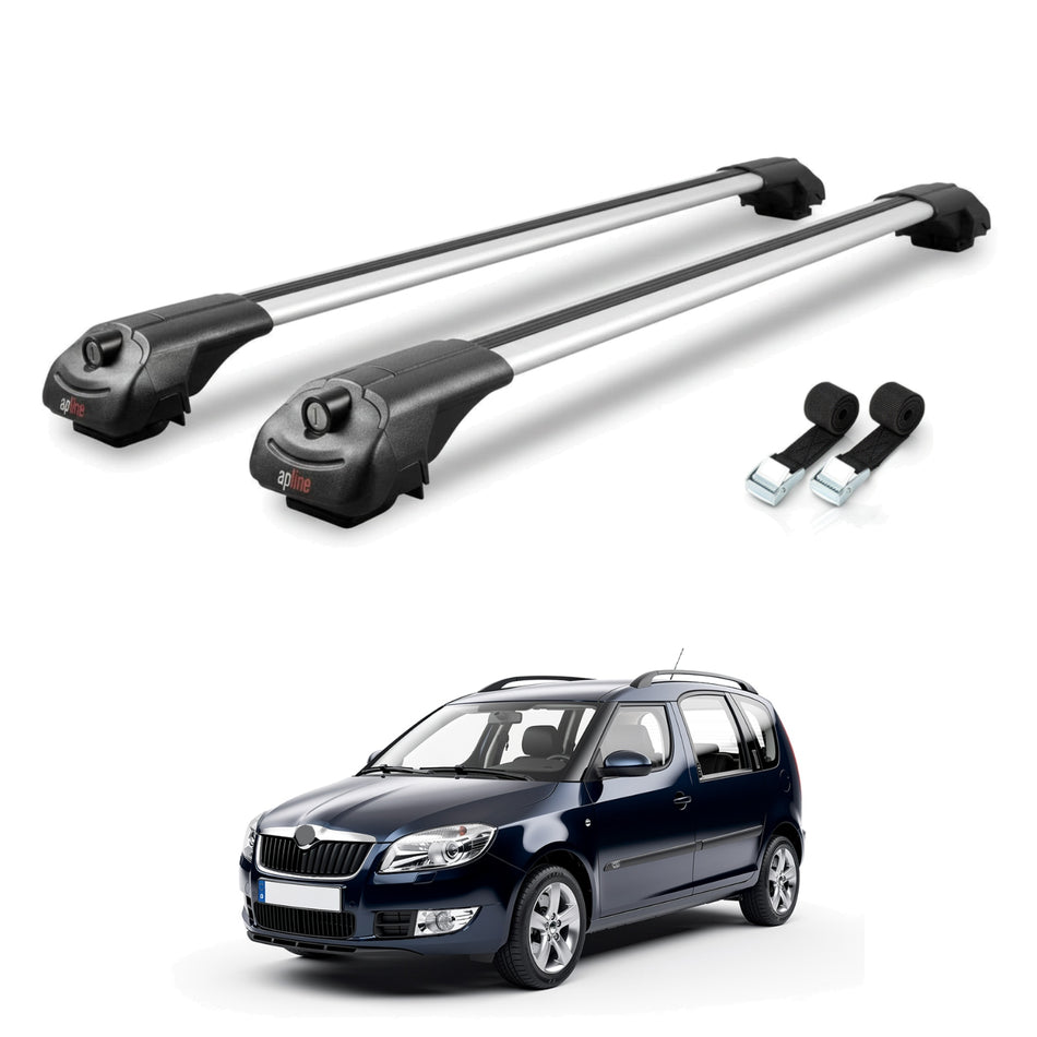 Roof Bars Compatible with Skoda Roomster 2006-2015, Grey, 2 Bars with Straps.